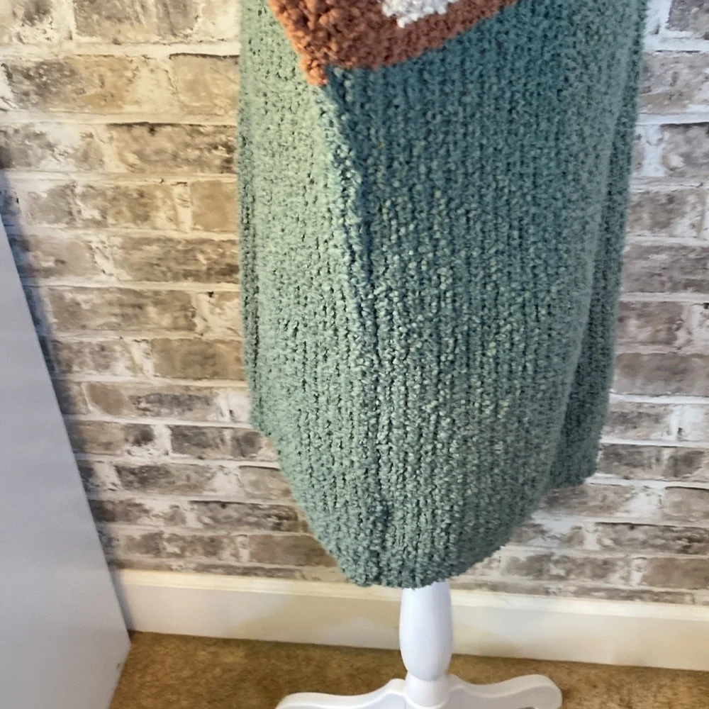 Shop Stevie Oversized Chunky Knit Striped Sweater. Size L. Sage Green and Brown. - Picture 8 of 15